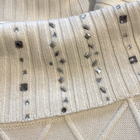 WHBM White Cowl Neck Sweater w/ Embellished Neck - Picture 6 of 9